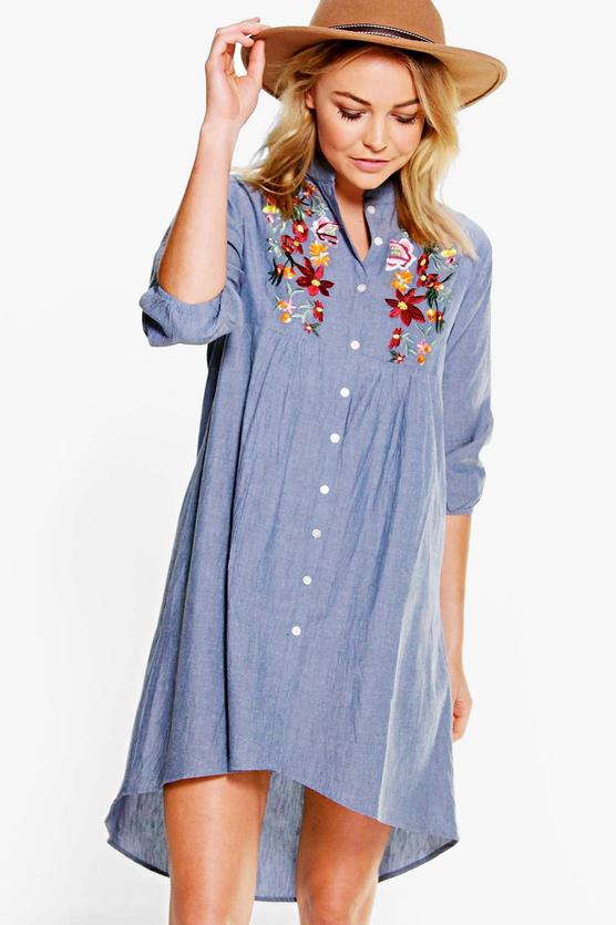 Ana Embroidered Denim Shirt Dress